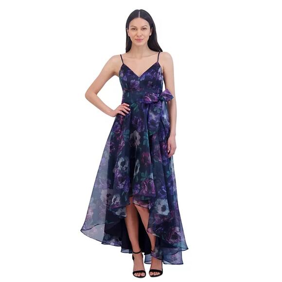 Eliza J Floral Print Sleeveless High Low Ethereal Whimsical Gown Navy NWT 8 - Picture 1 of 10